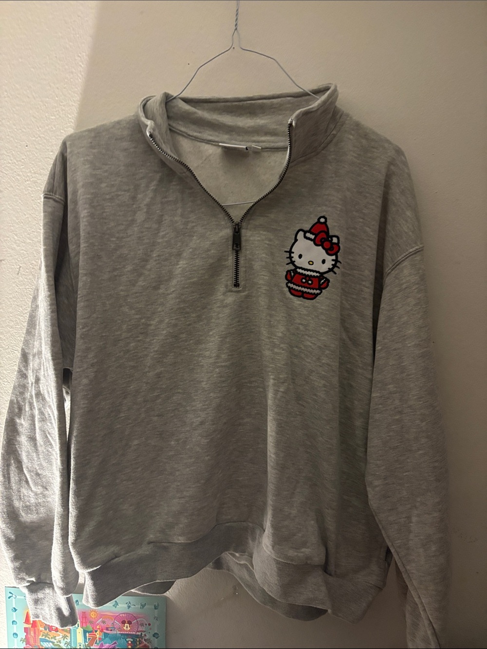 Aeropostale Grey Quarter-Zip Sweatshirt with Red Hello Kitty Patch